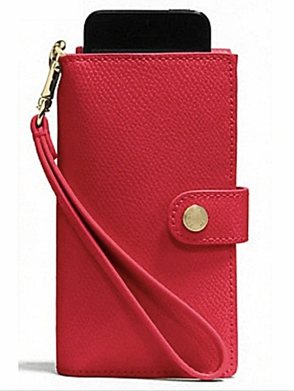 COACH Crossgrain Red Leather Phone Clutch Wristlet